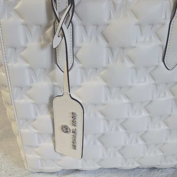 Michael Kors White Embossed MK Tote - Picture 2 of 8